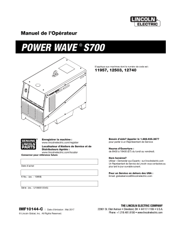 Mode d'emploi | Lincoln Electric Power Wave S700 - 11957 Manuel utilisateur | Fixfr