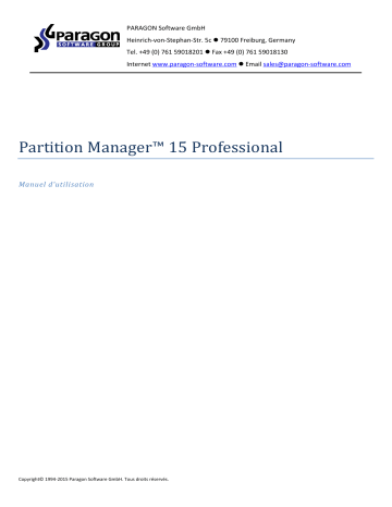 Paragon Software Partition Manager 15 professional Manuel utilisateur | Fixfr