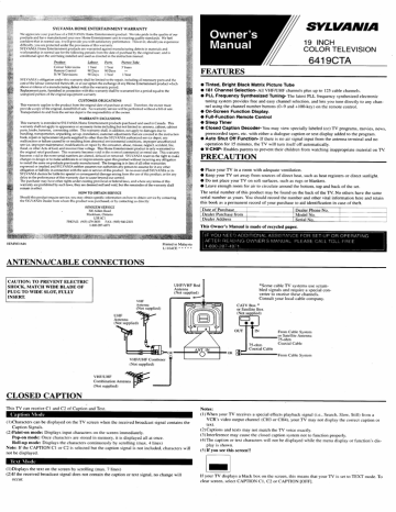 Sylvania 6419CTA CRT Television User Manual | Fixfr