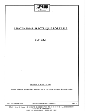 Manuel du propriétaire | S.PLUS ELP 22-1 Manuel utilisateur | Fixfr