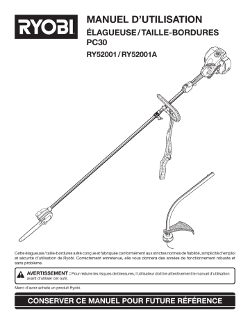 Manuel du propriétaire | Ryobi RY52001 Manuel utilisateur | Fixfr