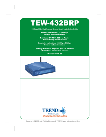 Trendnet TEW-432BRP 54Mbps 802.11g Wireless Firewall Router Manuel utilisateur | Fixfr