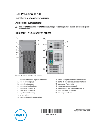 Dell Precision T1700 workstation Guide de démarrage rapide | Fixfr