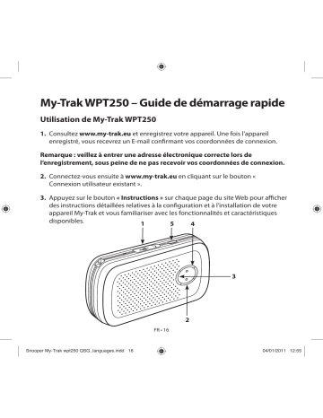 Guide de démarrage rapide | Snooper My Track WPT250 Manuel utilisateur | Fixfr