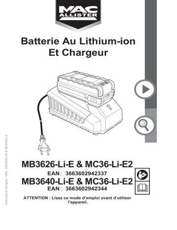 Castorama Batterie et chargeur MAC A 36V 2.6A Manuel utilisateur | Fixfr