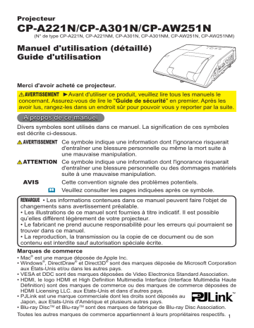 Manuel du propriétaire | Hitachi CP-AW251NM Manuel utilisateur | Fixfr