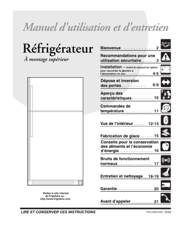 Manuel du propriétaire | Frigidaire FRT18B6CQ Manuel utilisateur | Fixfr