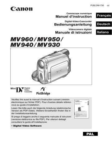 MV960 | MV940 | MV930 | Mode d'emploi | Canon MV950 Manuel utilisateur | Fixfr