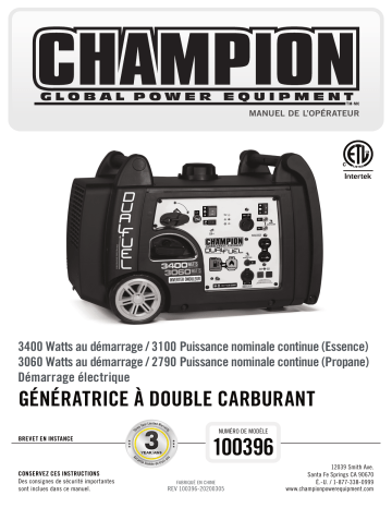 Champion Power Equipment 100396 Manuel utilisateur | Fixfr