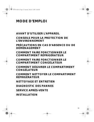 Manuel du propriétaire | Brandt FIC-36UK Manuel utilisateur | Fixfr