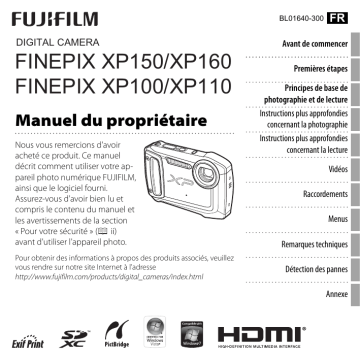FinePix XP160 | FinePix XP100 | FinePix XP110 | Fujifilm FinePix XP150 Manuel utilisateur | Fixfr
