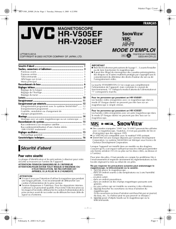 Manuel du propriétaire | JVC HR-V205EF Manuel utilisateur | Fixfr