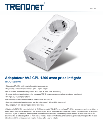 Trendnet TPL-421E Powerline 1200 AV2 Adapter Fiche technique | Fixfr