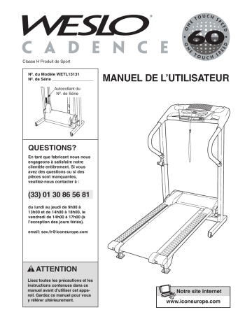 Cadence 6.0 Treadmill | Weslo WETL15131 Manuel utilisateur | Fixfr