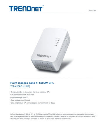 Trendnet TPL-410AP WiFi Everywhere™ Powerline 500 AV Access Point Fiche technique | Fixfr