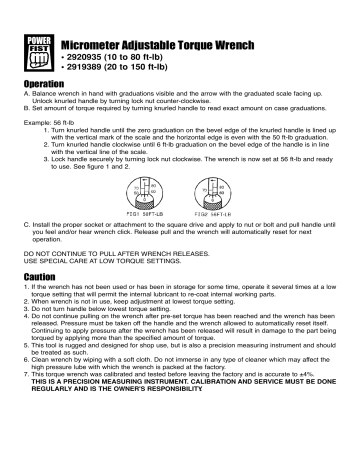 Power Fist 2920935 3/8 in. dr Click-Type Torque Wrench Manuel du propriétaire | Fixfr