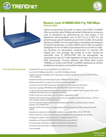Trendnet TEW-611BRP 108Mbps 802.11g MIMO Wireless Router Fiche technique | Fixfr