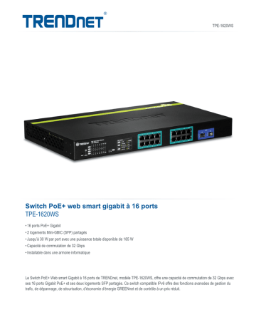 Trendnet TPE-1620WS 16-Port Gigabit Web Smart PoE+ Switch Fiche technique | Fixfr