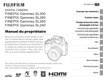 SL240 | FinePix SL305 | SL300 | SL280 | Fujifilm SL260 Camera Manuel du propriétaire | Fixfr