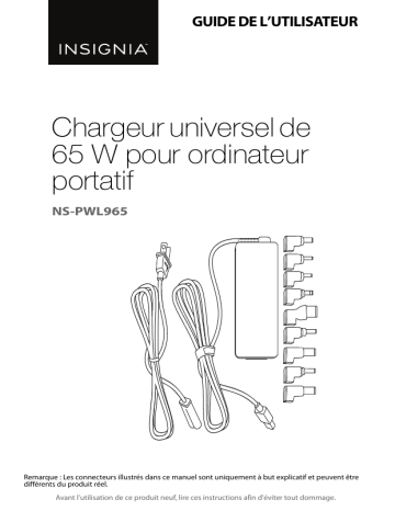 Insignia NS-PWL965 Universal 65W Laptop Charger Mode d'emploi | Fixfr