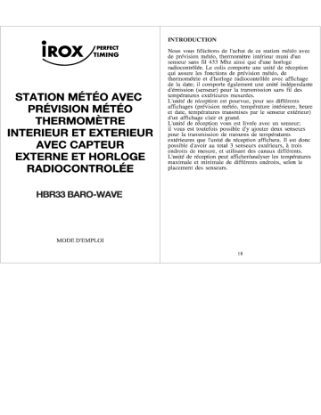 Manuel du propriétaire | Irox BAROWAVE Manuel utilisateur | Fixfr