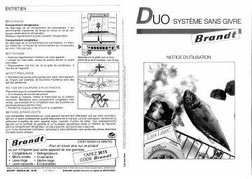 DUO99C | DUO110 | DUO99 | DUO111B | DUO99B | DUO110B | Manuel du propriétaire | Brandt DUO111 Manuel utilisateur | Fixfr