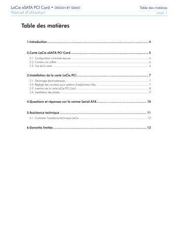 Manuel du propriétaire | LaCie ESATA PCI CARD Manuel utilisateur | Fixfr