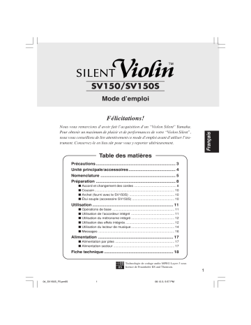 Manuel du propriétaire | Yamaha SV150/SV-150S Manuel utilisateur | Fixfr