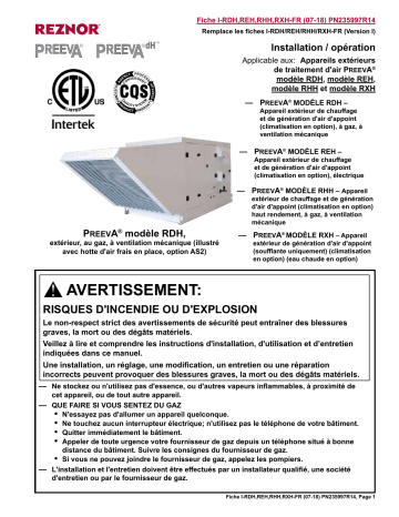 RDH | REH | RXH | Guide d'installation | Reznor RHH Manuel utilisateur | Fixfr