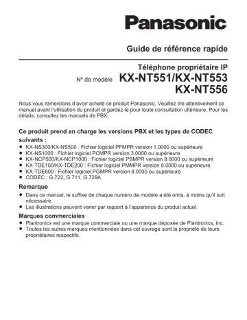 Manuel du propriétaire | Panasonic KX-NT551 Manuel utilisateur | Fixfr