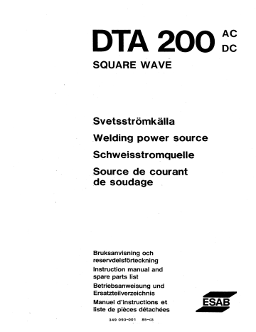 ESAB DTA 200 AC/DC Square wave Manuel utilisateur | Fixfr