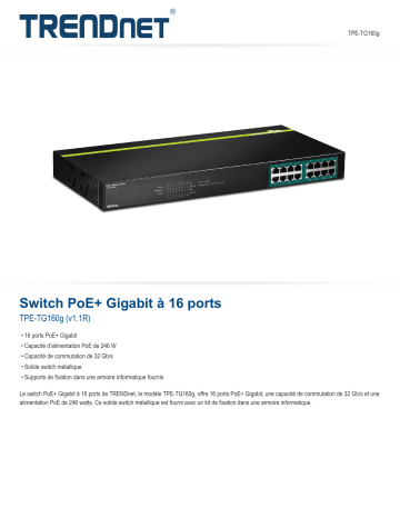 Trendnet RB-TPE-TG160g 16-Port Gigabit PoE+ Switch Fiche technique | Fixfr