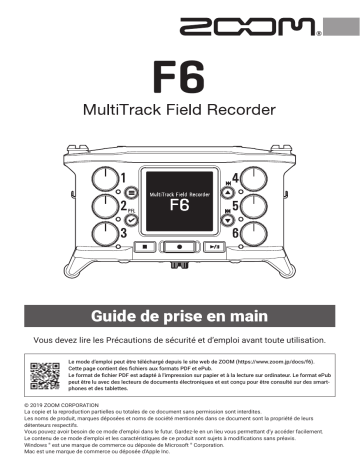 Mode d'emploi | Zoom F6 Manuel utilisateur | Fixfr