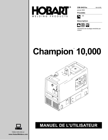 CHAMPION 10,000 ONAN | Manuel du propriétaire | HobartWelders CHAMPION 10,000 KOHLER Manuel utilisateur | Fixfr