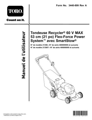 Toro Flex-Force Power System 60V MAX 21in Recycler Lawn Mower Walk Behind Mower Manuel utilisateur | Fixfr