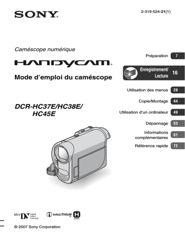 DCR HC45E | DCR HC37E | DCR-HC37E | Sony DCR HC38E Mode d'emploi | Fixfr