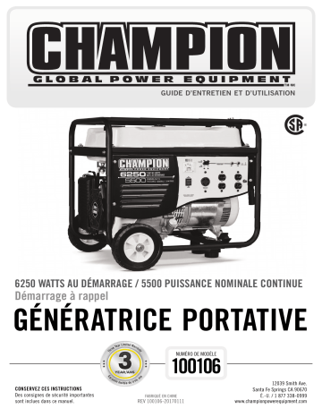 Champion Power Equipment 100106 Manuel utilisateur | Fixfr