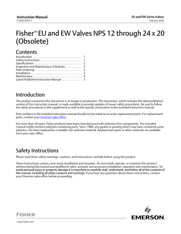 Fisher Vannes EU et EW de 12 à 24 x 20 NPS ( EU and EW Valves NPS 12 through 24 x 20) Manuel du propriétaire | Fixfr