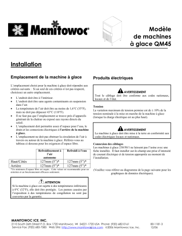 Manitowoc Ice QM45 Undercounter Manuel utilisateur | Fixfr