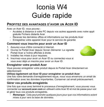 Guide de démarrage rapide | Acer Iconia W4-820 Manuel utilisateur | Fixfr