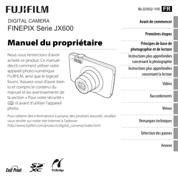 FinePix JX680 | FinePix JX650 | FinePix JX600 | Fujifilm FinePix JX620 Manuel utilisateur | Fixfr