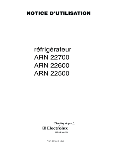 Manuel du propriétaire | Arthur Martin-Electrolux ARN22600 Réfrigérateur Manuel utilisateur | Fixfr