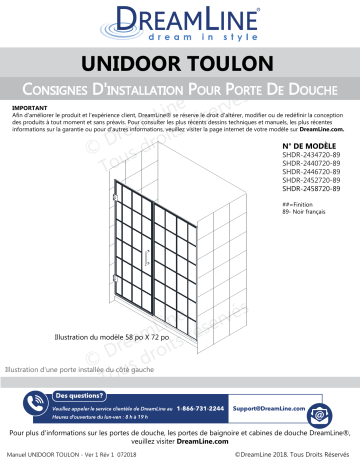 Installation manuel | DreamLine SHDR-2458720-89 Shower Door Guide d'installation | Fixfr