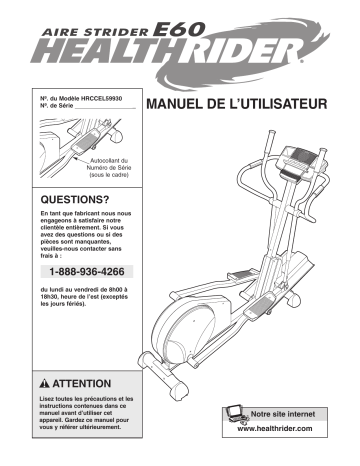 C 1750 Pro Treadmill | HRCCEL59930 | NordicTrack Aire Strider E60 HealthRider Manuel utilisateur | Fixfr