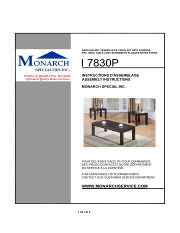 Monarch Specialties I 7830 COFFEE TABLE Manuel utilisateur | Fixfr