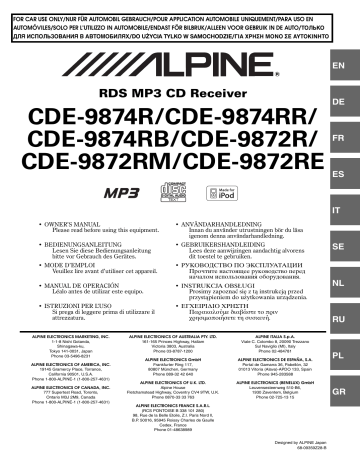 Manuel du propriétaire | Alpine CDE-9872RM Manuel utilisateur | Fixfr