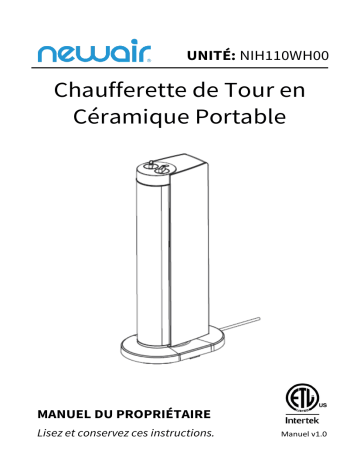 NewAir NIH110WH00 Portable Ceramic Tower Heater, Quiet and Compact  Manuel utilisateur | Fixfr