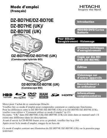 DZ-BD7HE | Hitachi DZ-BD70E Mode d'emploi | Fixfr