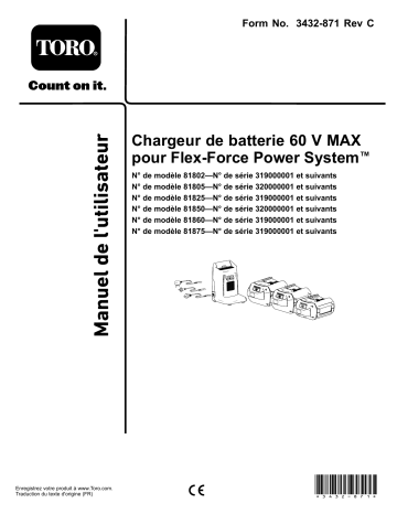 Flex-Force Power System 7.5Ah 60V MAX Battery Pack | Flex-Force Power System 2.5Ah 60V MAX Battery Pack | Flex-Force Power System 4.0Ah 60V MAX Battery Pack | Flex-Force Power System 6.0Ah 60V MAX Battery Pack | Toro Flex-Force Power System 60V MAX Battery Charger Misc Manuel utilisateur | Fixfr