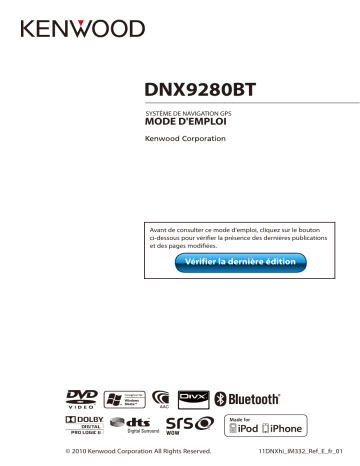 Kenwood DNX 9280 BT Mode d'emploi | Fixfr